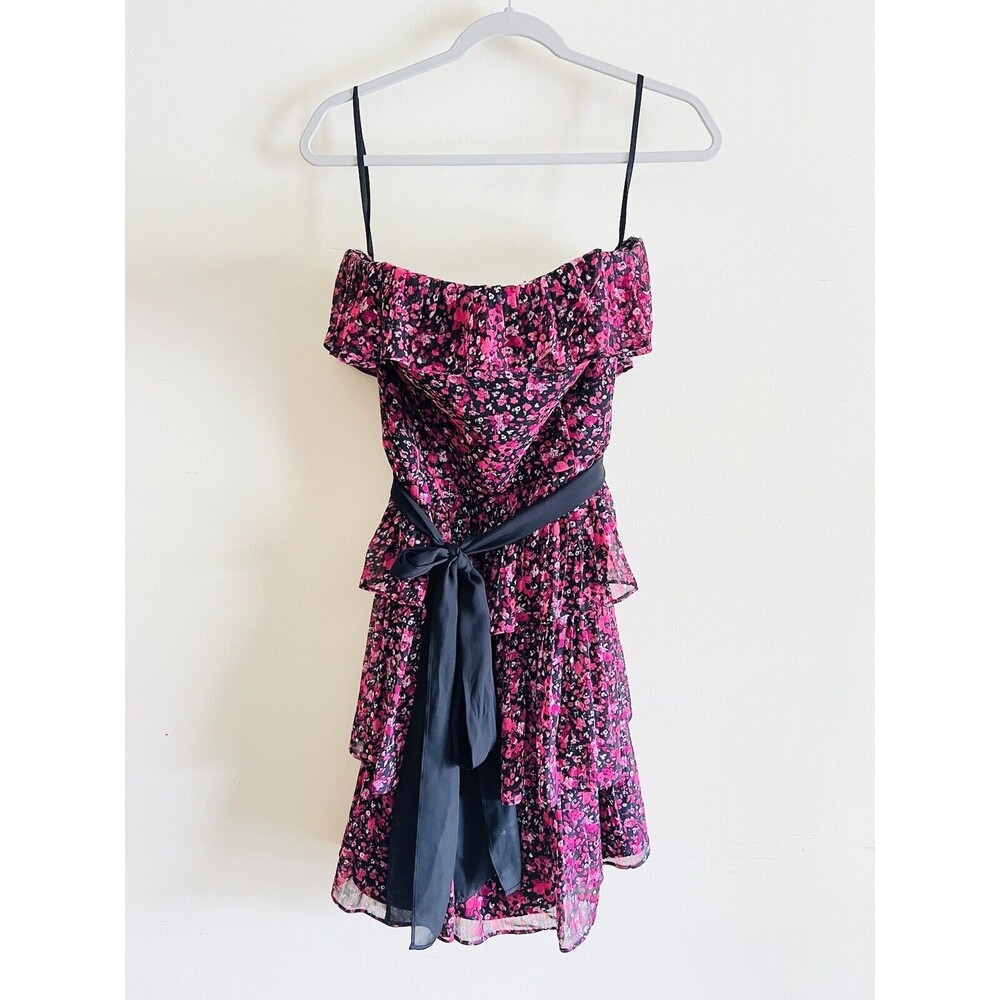 White House Black‎ Market Strapless Ruffle Floral Dress Size 10 Pink Cocktail